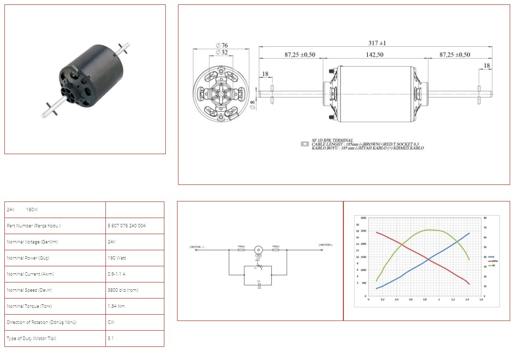 Kod 651 238 04 / 5 607 076 240 004 24V, 160W, Çift Milli Fan Motoru 3800 d/d, CW, ø8